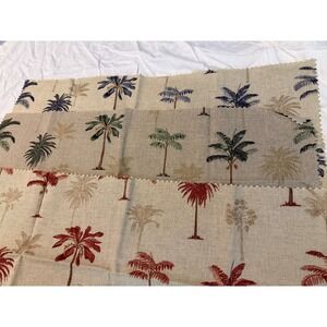 Lot of 3 Linen Fabric w/ Tropical Island Palm Trees blue red 25"x25" set